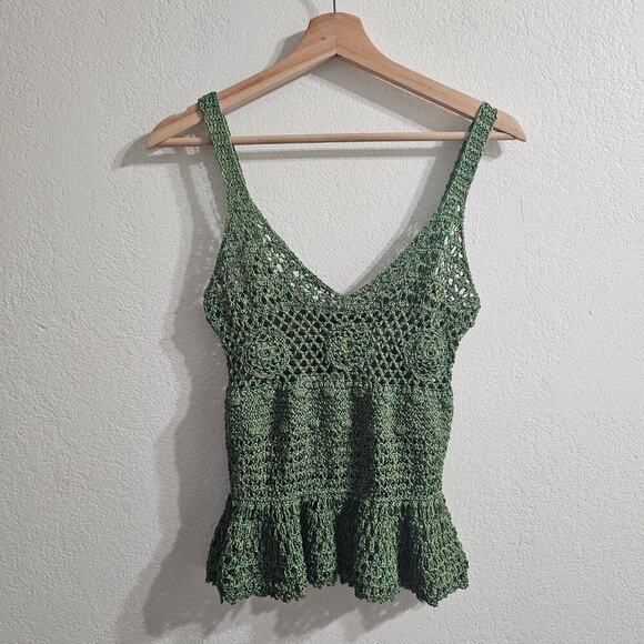ZARA Crochet Peplum Tank Green Size S NWT - Picture 2 of 9